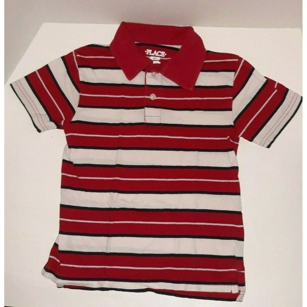 The Childrens Place Boys Polo Style Shirt Red Striped Size Small